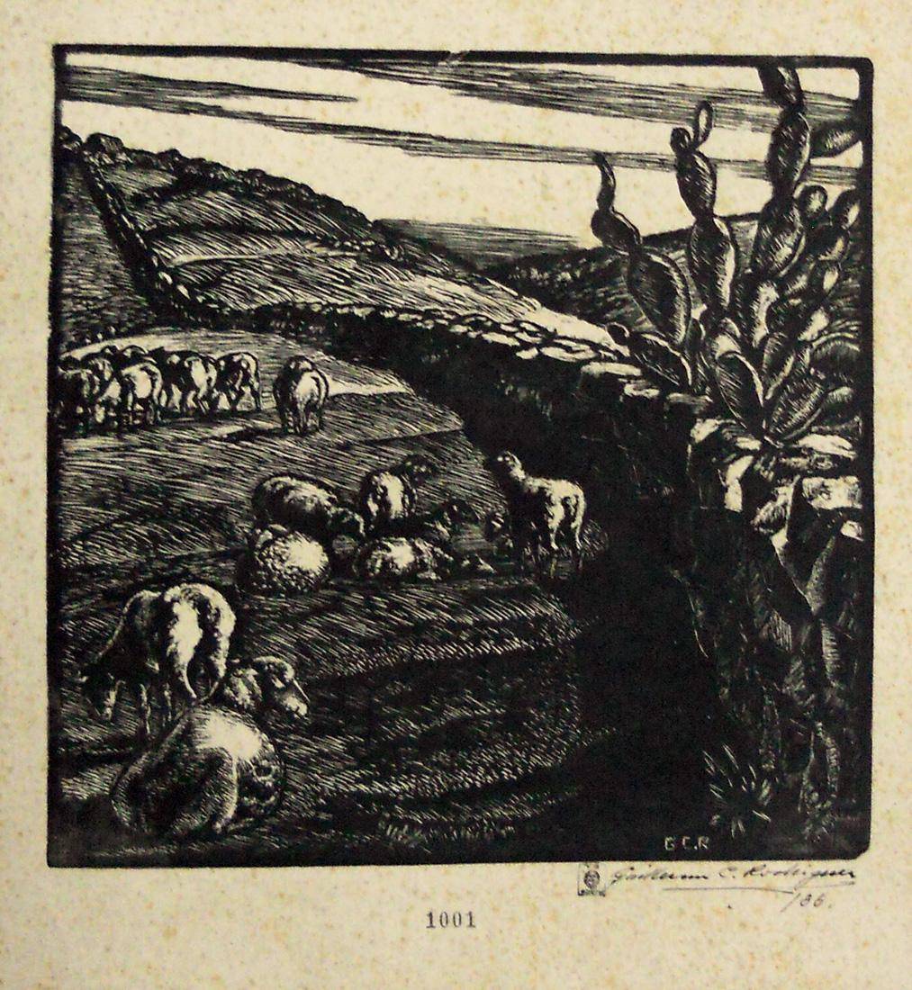 La manguera, 1936. Guillermo Ciro Rodriguez (1889-1959). Xilografía.  24 x 24,5 cm. Nº inv. 1001.