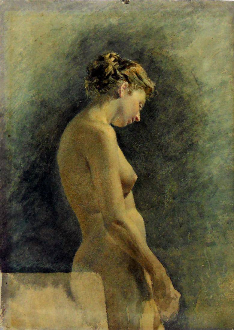 Desnudo. José Villegas Cordero. Acuarela sobre papel.  20 x 14 cm. Nº inv. 1039.