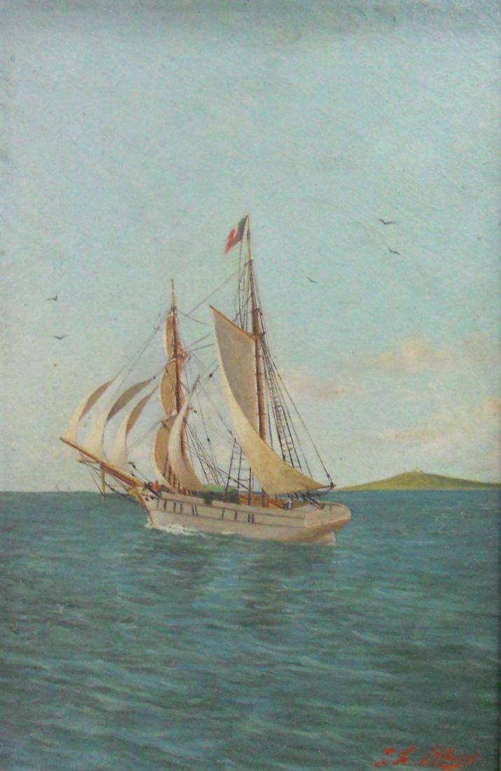 Marina. Juan Luis Blanes (1856-1895). Óleo sobre tabla.  45 x 30 cm. Nº inv. 1228.