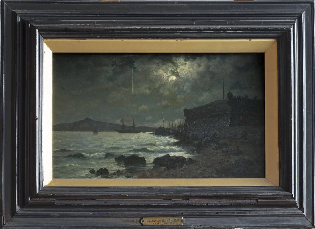 Marina (tempi felici). Eduardo De Martino (1838-1912). Óleo sobre cartón.  23 x 38 cm. Nº inv. 1251.