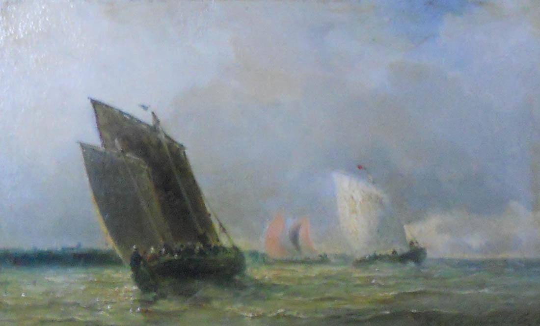 Barcas pescadoras, 1857. Luis Bentabole (1820-1880). Óleo sobre tabla.  13 x 21,5 cm. Nº inv. 136.