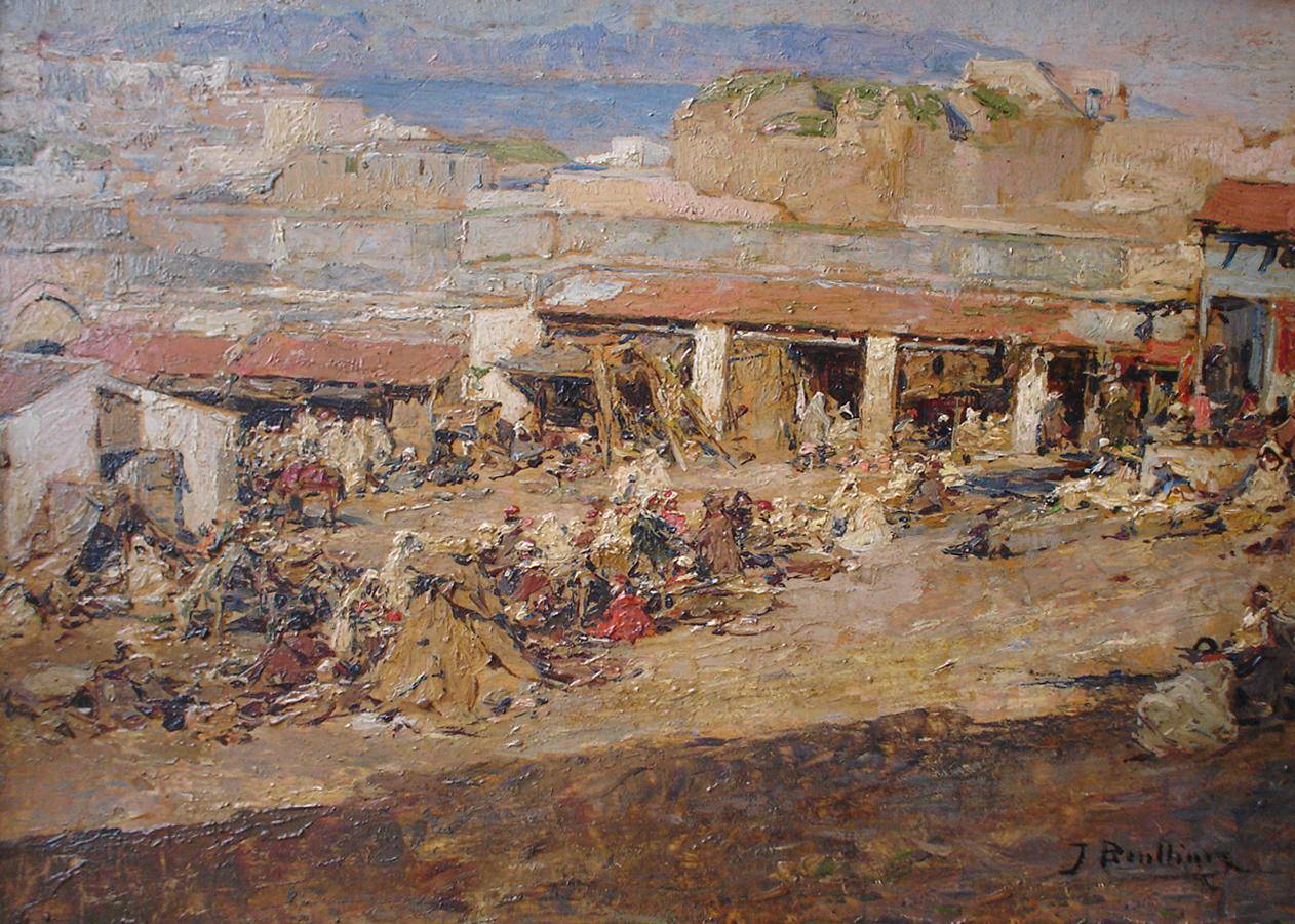 Zoco argelino. José Benlliure (1855-1937). Óleo sobre tabla.  20 x 38 cm. Nº inv. 1361.
