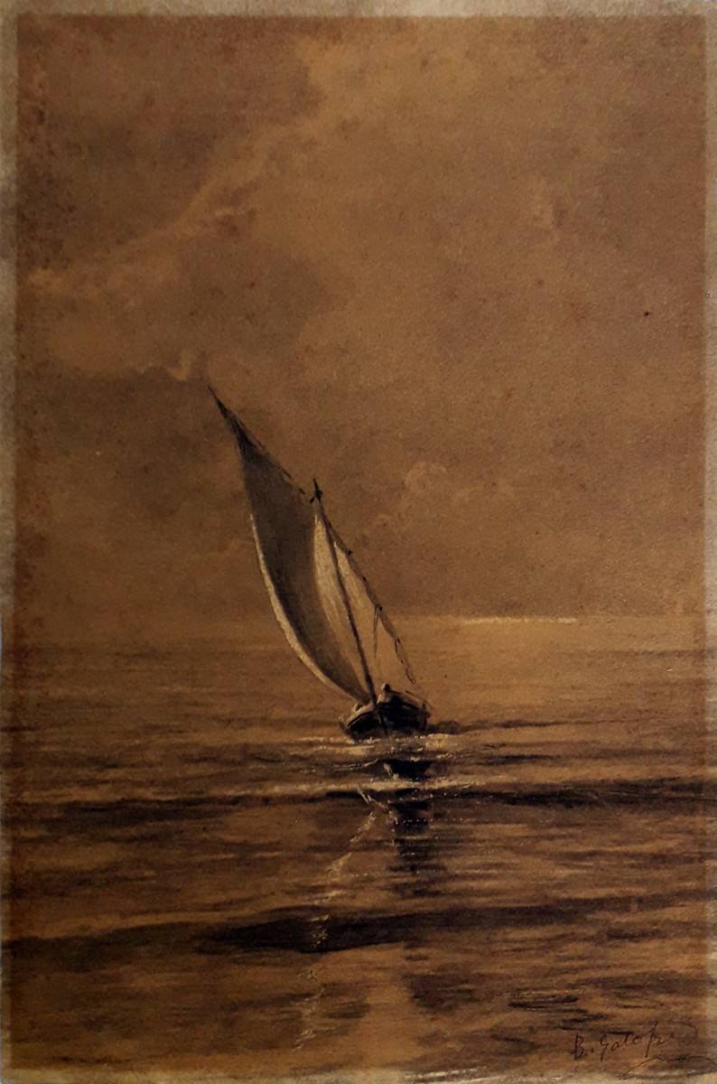 Marina. Baldomero Galofre (1846-1902). Óleo sobre tabla.  40 x 27 cm. Nº inv. 1371.