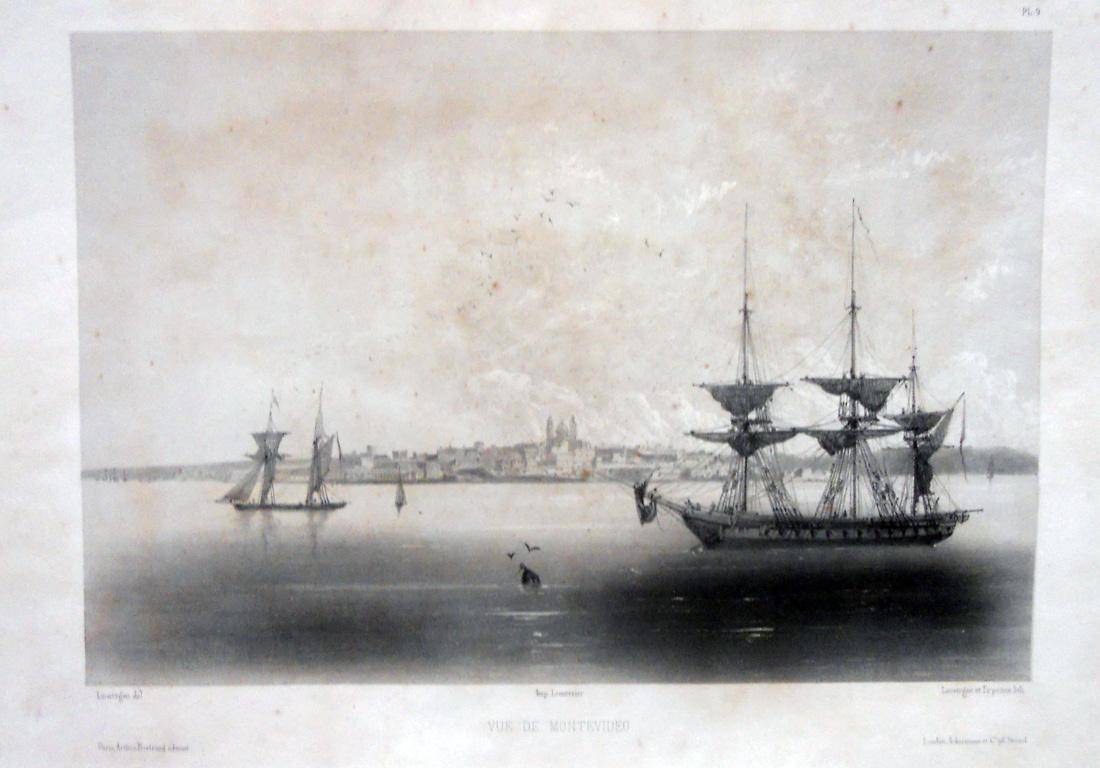 Vista de Montevideo, 1836. Barthelemy Lauvergne (1805-1871). Grabado.  20 x 20 cm. Nº inv. 1399.
