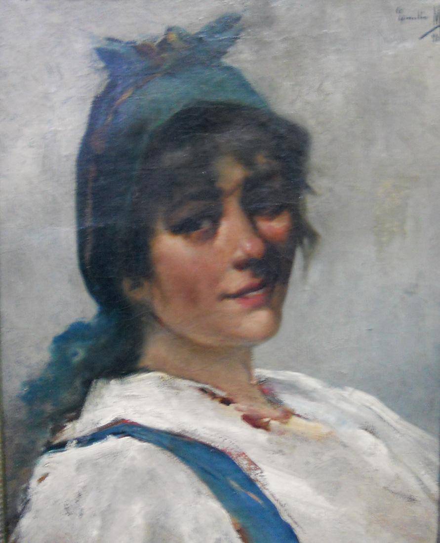 Cabeza de mujer. Emilio Mas (1860-1928). Óleo sobre tela.  50 x 40 cm. Nº inv. 1449.