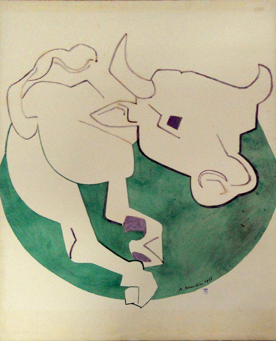 La vaca del circo, 1948. André Beaudin (1895-1979). Acuarela sobre papel.  50 x 48 cm. Nº inv. 1452.