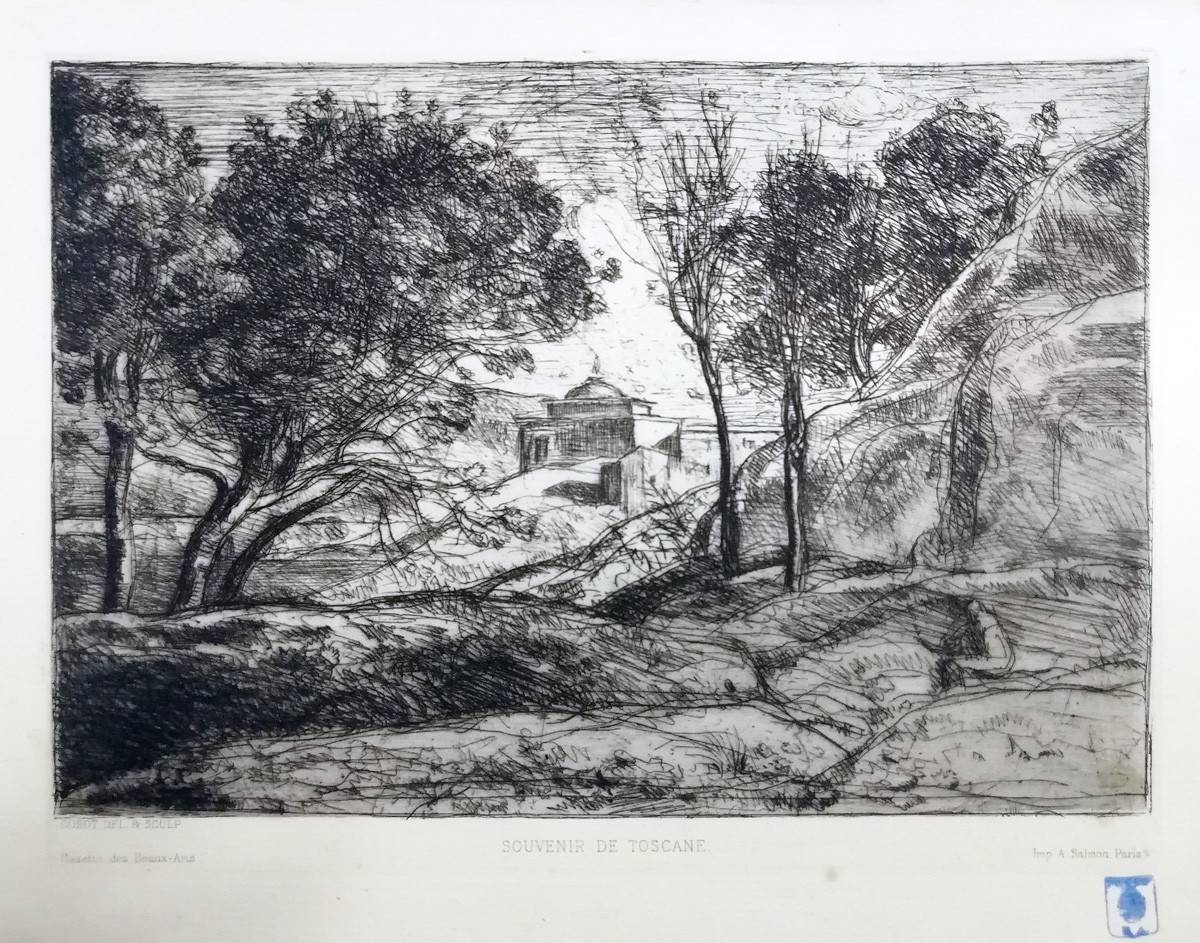 Recuerdo de Toscania. Camille Corot (1796-1875). Aguafuerte.  12 x 18 cm. Nº inv. 1461.