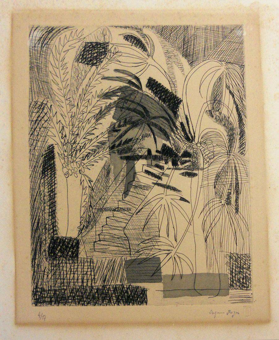 Las palmeras. Suzanne Roger (1898-1986). Aguafuerte.  30 x 24 cm. Nº inv. 1508.