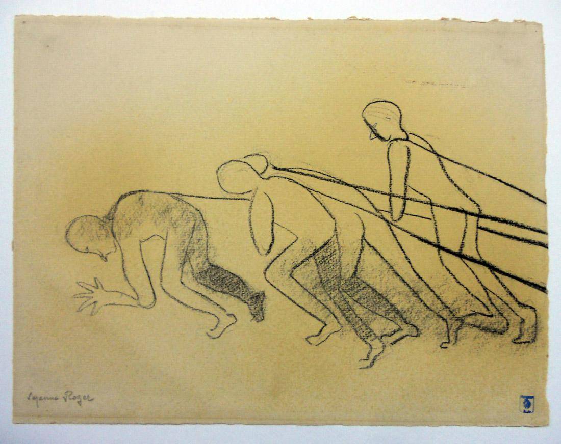 Sirgadoras. Suzanne Roger (1898-1986). Dibujo a lápiz.  28 x 16 cm. Nº inv. 1509.