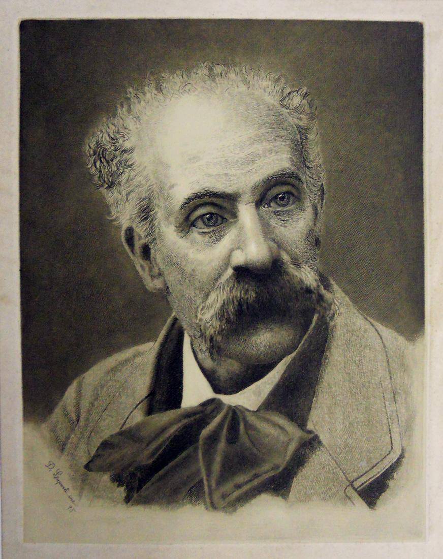 Retrato de Fattori, 1895. Domingo Laporte (1855-1928). Aguafuerte.  37 x 29 cm. Nº inv. 1546.