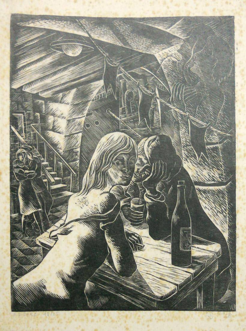 La ribera. Víctor L. Rebufo (1903-1983). Grabado en madera.  41,5 x 31 cm. Nº inv. 1553.