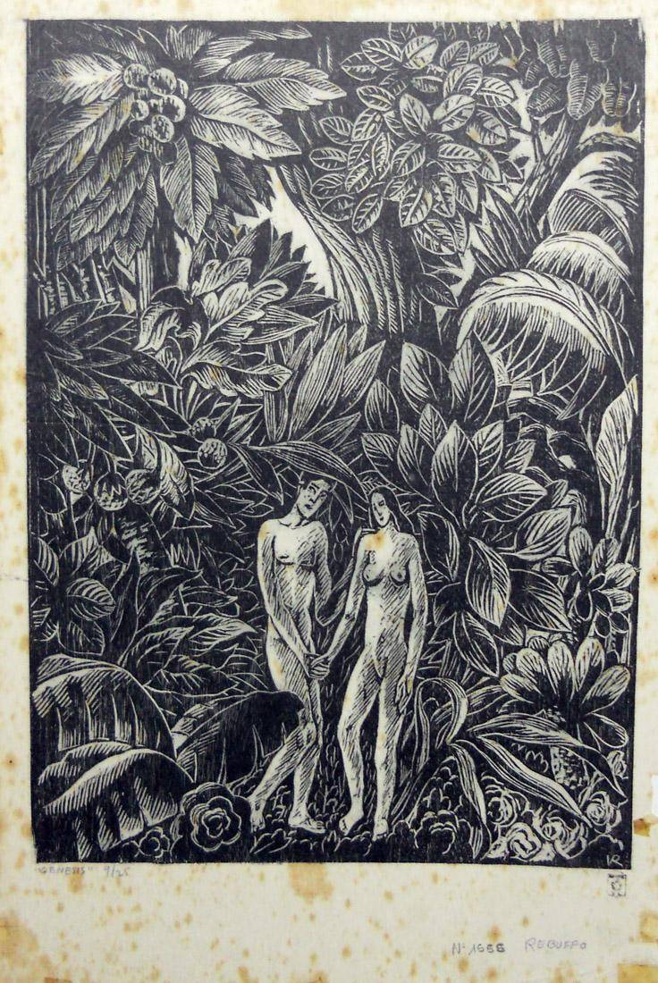 Génesis. Víctor L. Rebufo (1903-1983). Grabado en madera.  38 x 27,5 cm. Nº inv. 1555.