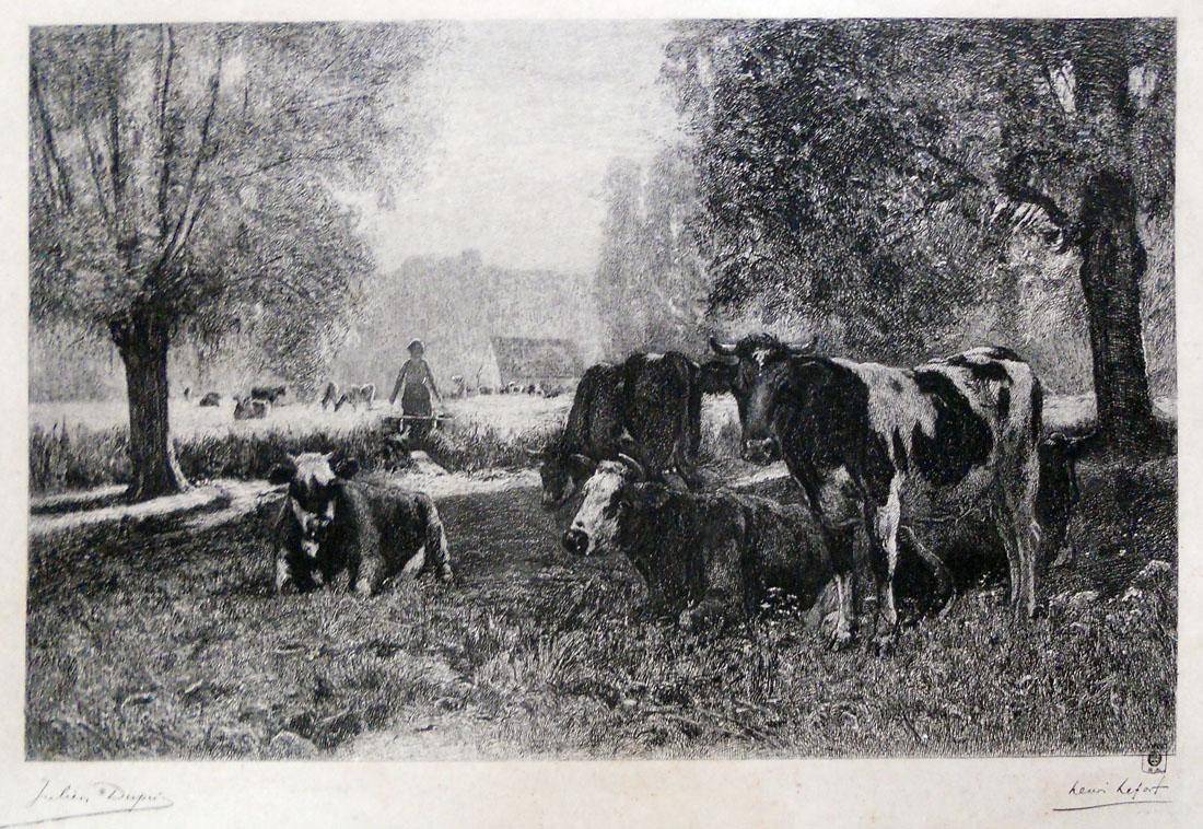 En el pasturaje. Henry Lefort (1846-1912). Aguafuerte.  25 x 39,5 cm. Nº inv. 161.