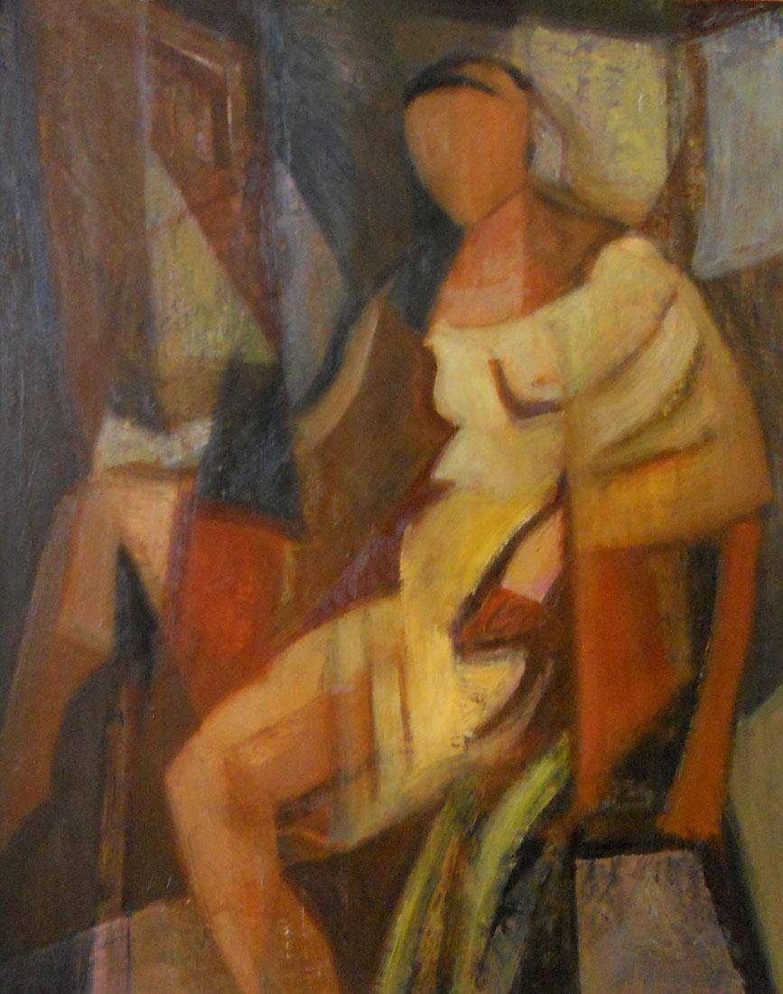 Mujer sentada, c.1955. Oscar García Reino (1910-1993). Óleo sobre tela.  50,5 x 40,5 cm. Nº inv. 1713.