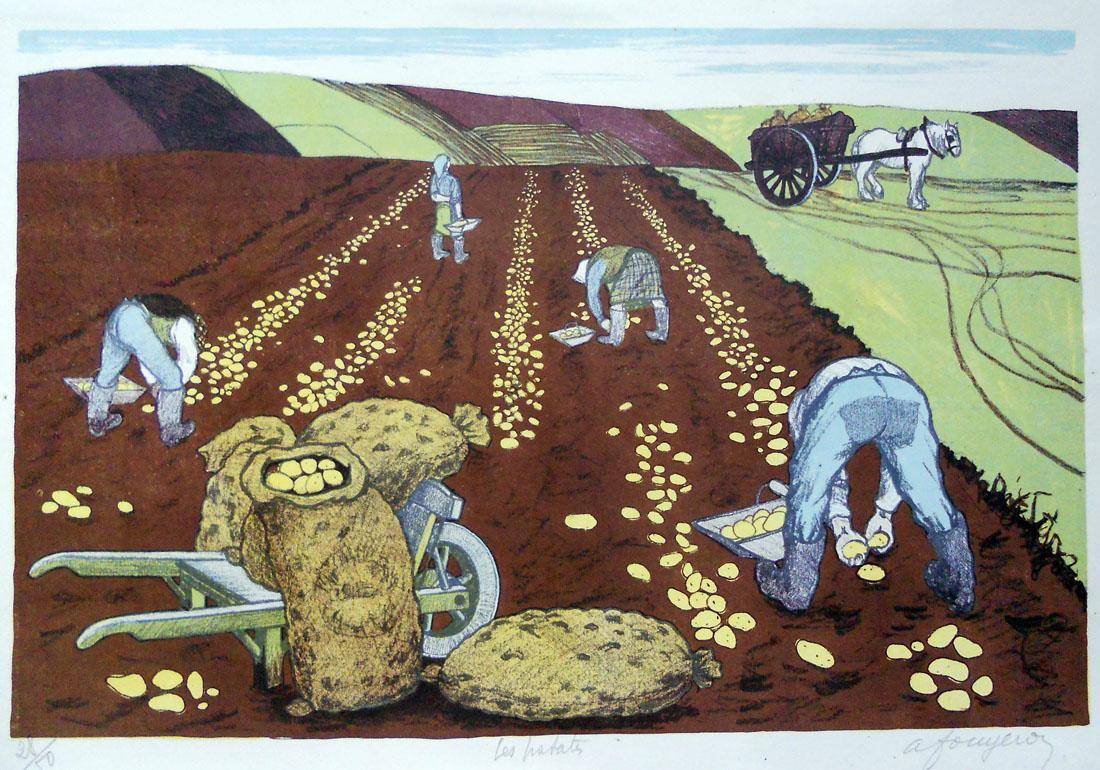 Les patates. Andrés Fougeron (1913-1998). Litografía.  33 x 50,5 cm. Nº inv. 1716.