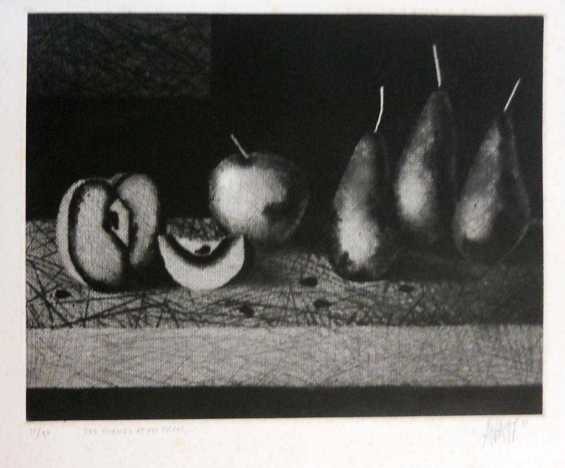 Manzanas y peras. Mario Avati (1921-2009). Grabado.  28 x 37 cm. Nº inv. 1811.