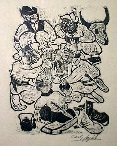 Galpón. Carlos Casiano González (1905-1993). Xilografía.  30 x 22,5 cm. Nº inv. 1996.