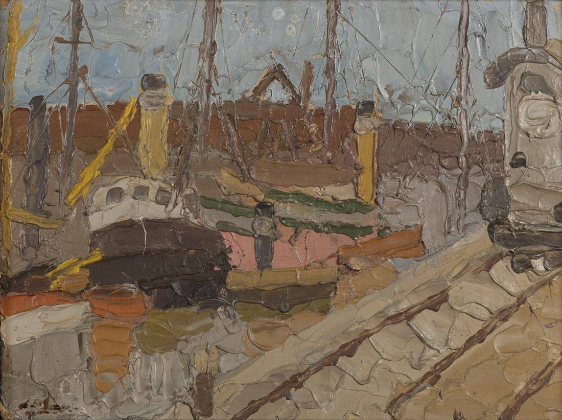 Puerto. Alfredo De Simone (1892-1950). Óleo sobre cartón.  27 x 35 cm. Nº inv. 2009.