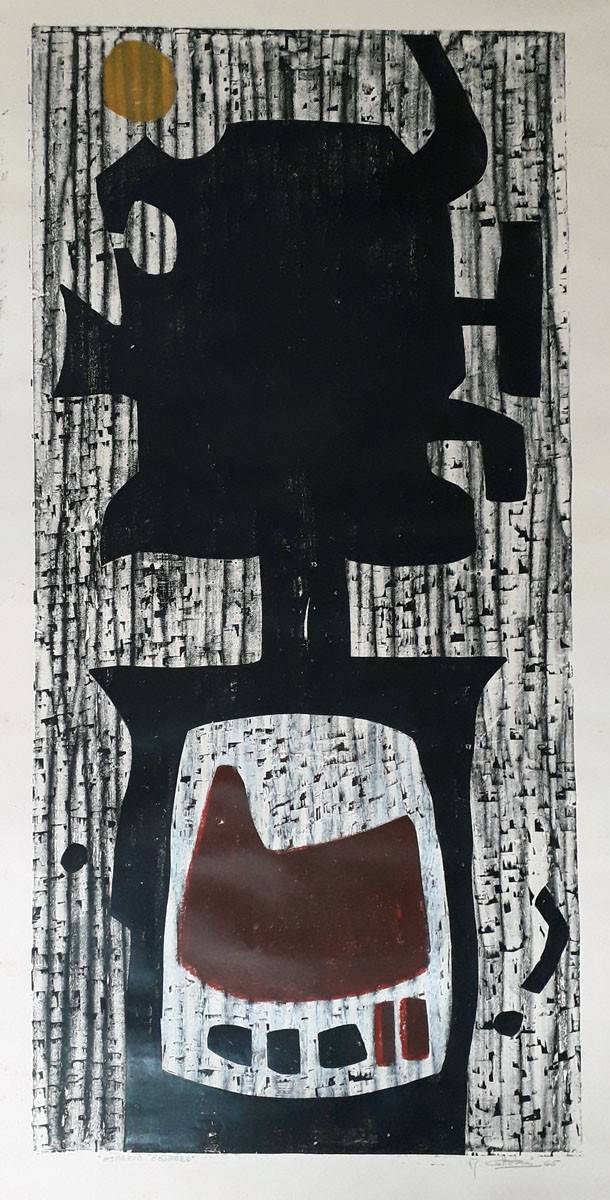 Espacio ocupado, 1965. Raúl Cattelani (1927-2015). Xilografía.  126 x 62 cm. Nº inv. 2104.