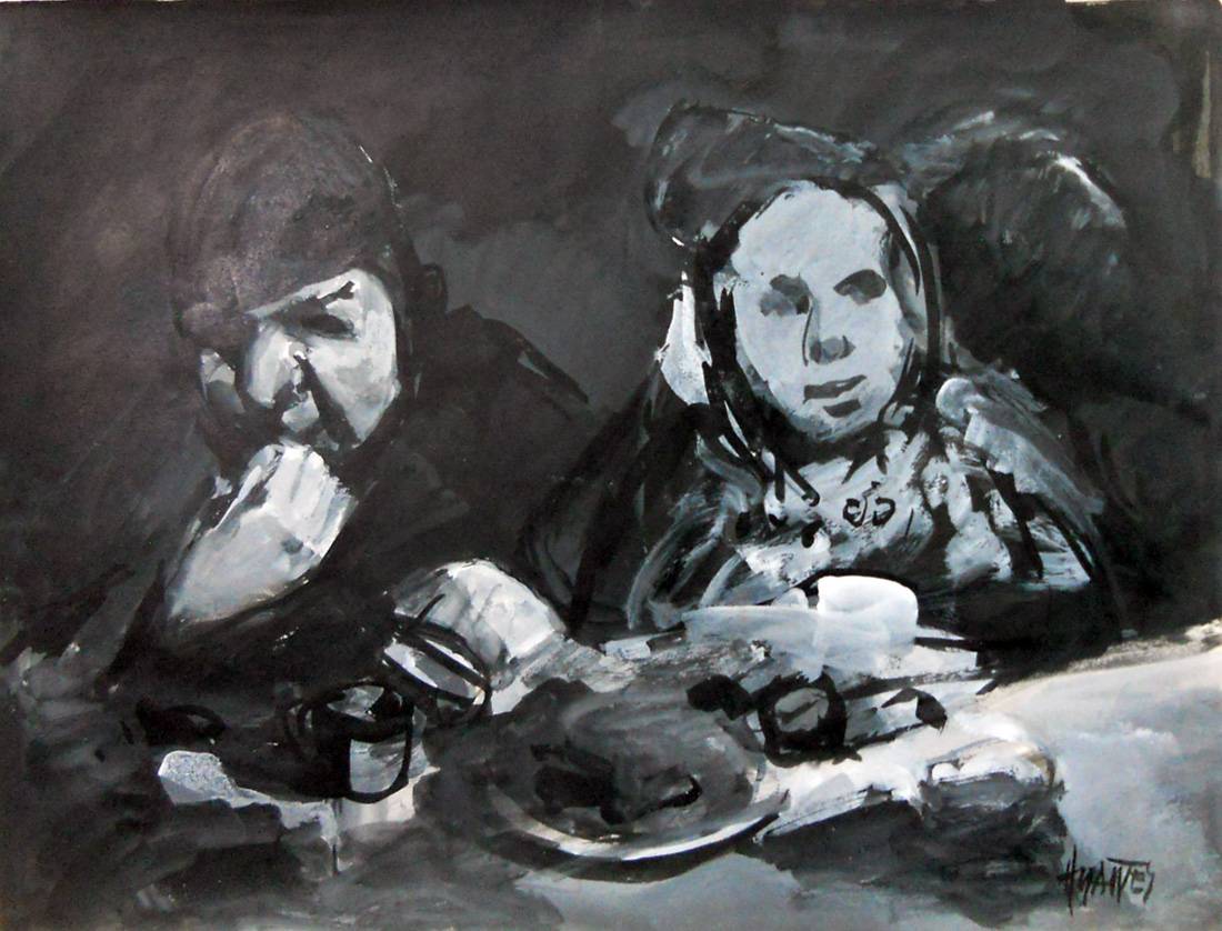 Mujeres comiendo, 1965. Hugo Nantes (1933-2009). Tinta china y tempera.  48 x 62 cm. Nº inv. 2105.