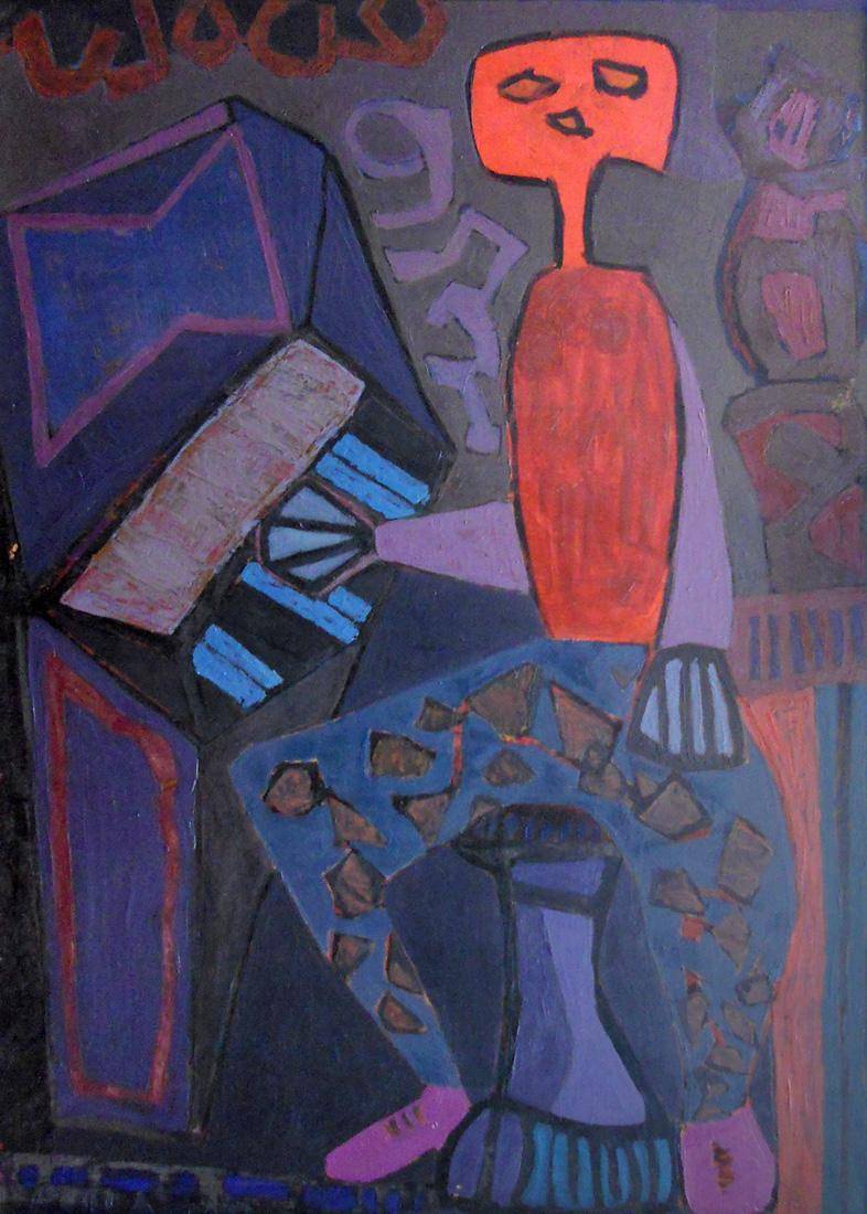 Teclas azules, c.1960. Paul Berne (1924). Óleo sobre tela.  173 x 102 cm. Nº inv. 2162.