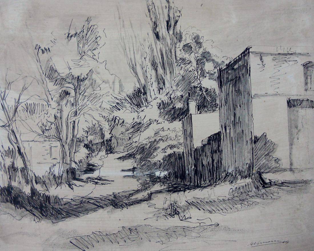 Paisaje de invierno, 1959. Eduardo Vernazza (1910-1991). Tinta china sobre papel.  44 x 58 cm. Nº inv. 2164.