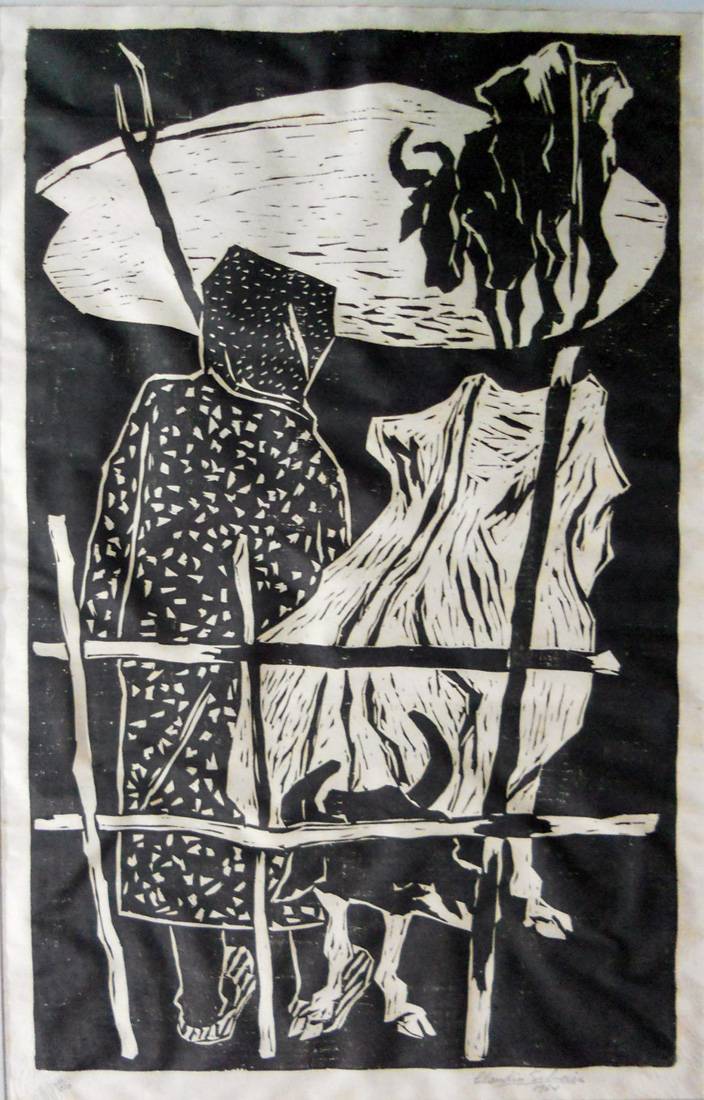 Horas de la tarde, 1964. Claudio Silveira Silva (1935-2007). Xilografía.  55,5 x 33,5 cm. Nº inv. 2235.