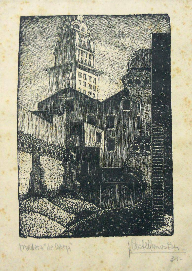 Edificación, 1931. Leandro Castellanos Balparda (1894-1957). Xilografía.  20,5 x 14 cm. Nº inv. 2259.