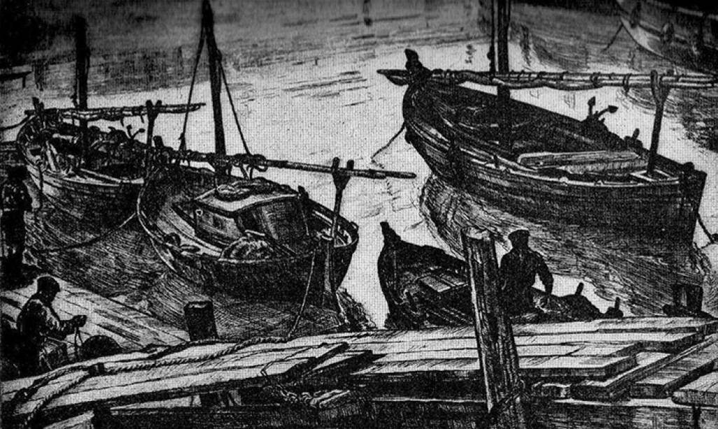Barcas de pesca, 1946. Domingo De Santiago (1903-1975). Aguafuerte.  26 x 30 cm. Nº inv. 2374.