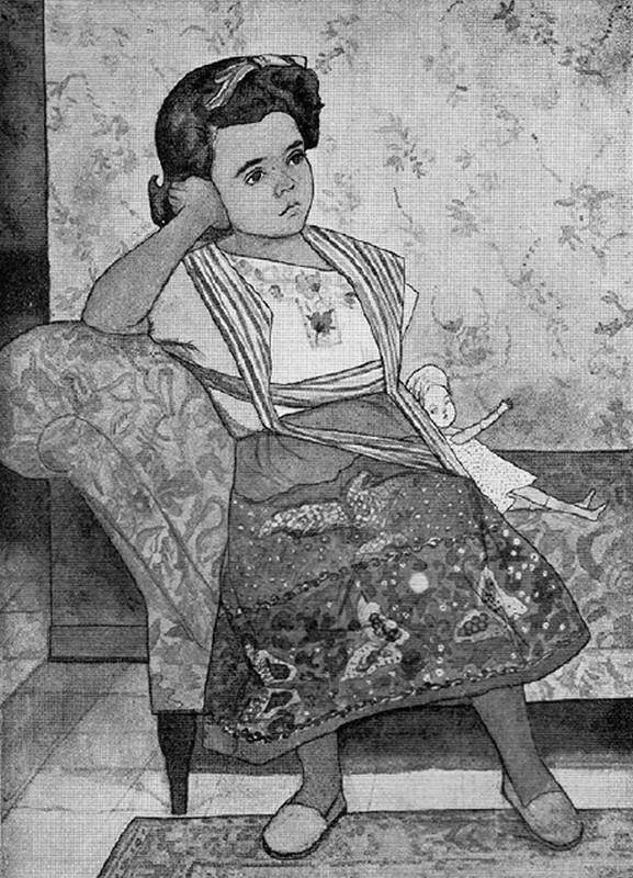 Retrato, 1947. Amalia Polleri de Viana (1909-1996). Tinta china sobre papel.  57 x 42 cm. Nº inv. 2380.