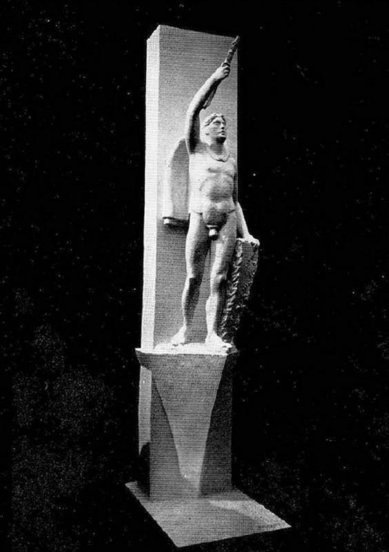 El homenaje, 1946. Máximo Alberto Lamela (1918). Yeso.  131 x 25 x 40 cm. Nº inv. 2410.