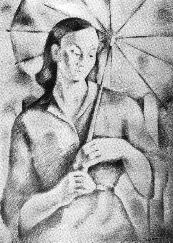 El quitasol, 1952. Amalia Nieto (1907-2003). Lápiz.  58 x 42 cm. Nº inv. 2601.
