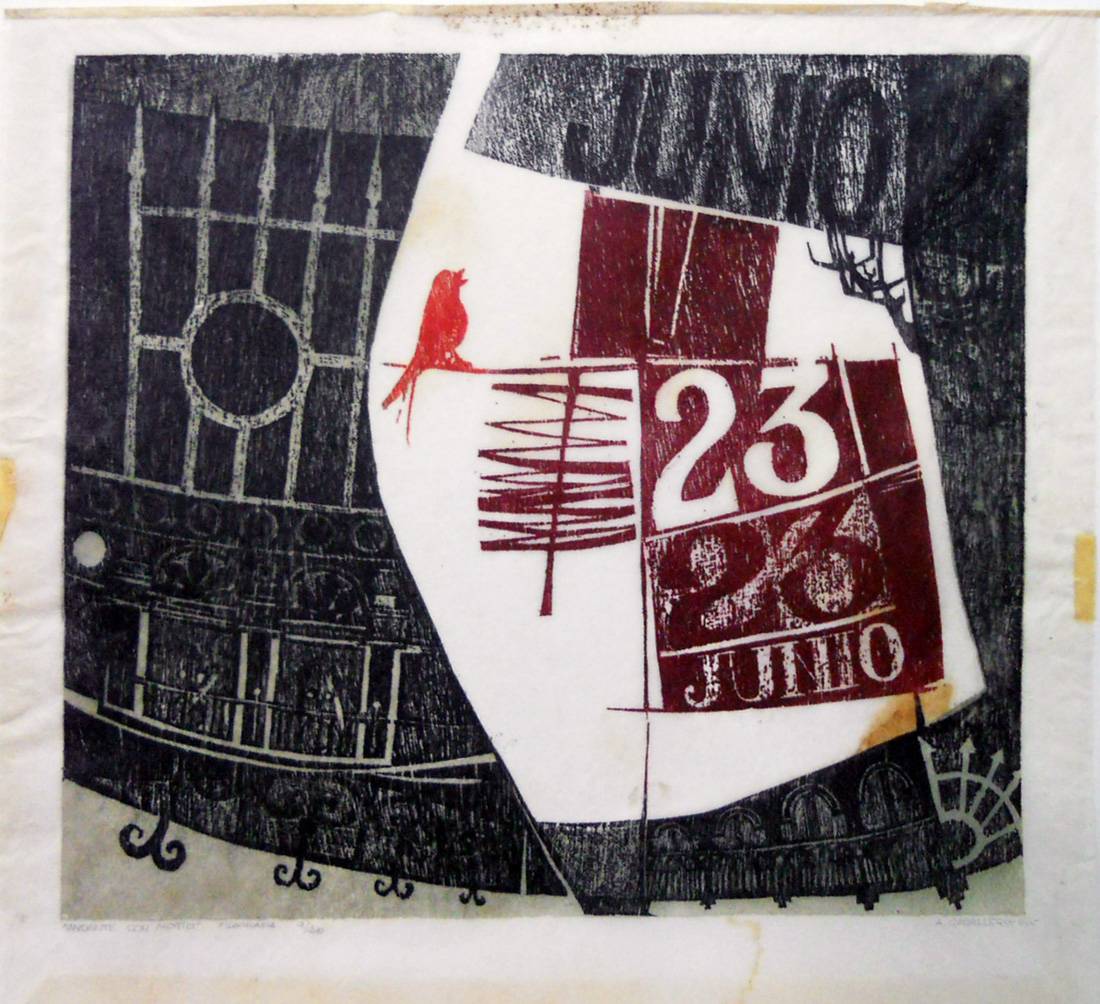 Andante con motto, 1966. Adela Caballero (1930). Xilografía sobre papel.  37 x 40 cm. Nº inv. 2648.