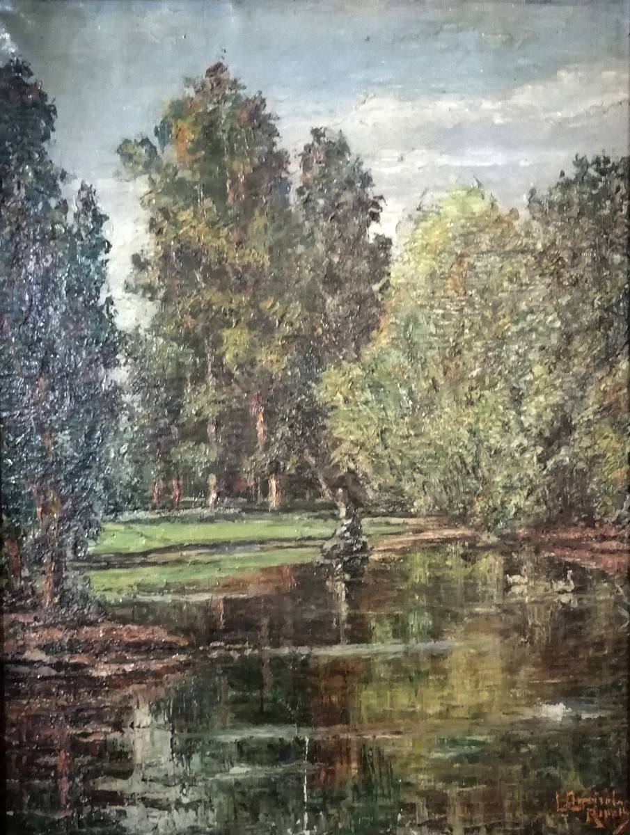 Lago del Prado, c.1940. Luis Queirolo Repetto (1862-1947). Óleo sobre tela.  62 x 48 cm. Nº inv. 2828.