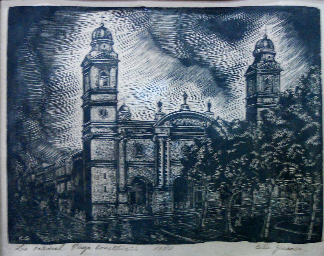 La catedral, c.1951. Celia Giacosa. Xilografía.  26 x 34 cm. Nº inv. 2887.