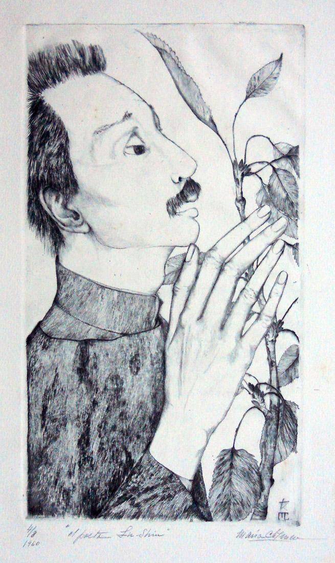El poeta Lu-Shin, 1960. María Carmen Portela (1898-1983). Punta seca.  33 x 18,5 cm. Nº inv. 2892.