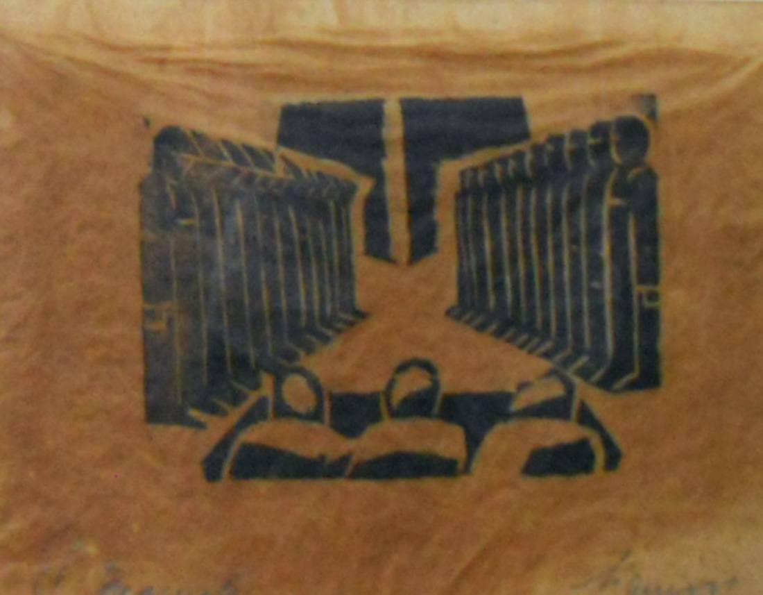 El reajuste. David Alfaro Siqueiros (1896-1974). Xilografía.  14,5 x 19,5 cm. Nº inv. 2901.