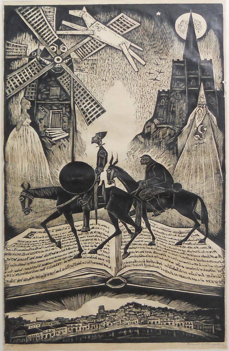 El mundo encantado del Quijote, 1966. Eduardo A. Larrarte (1914-2005). Xilografía.  89 x 49 cm. Nº inv. 2923.