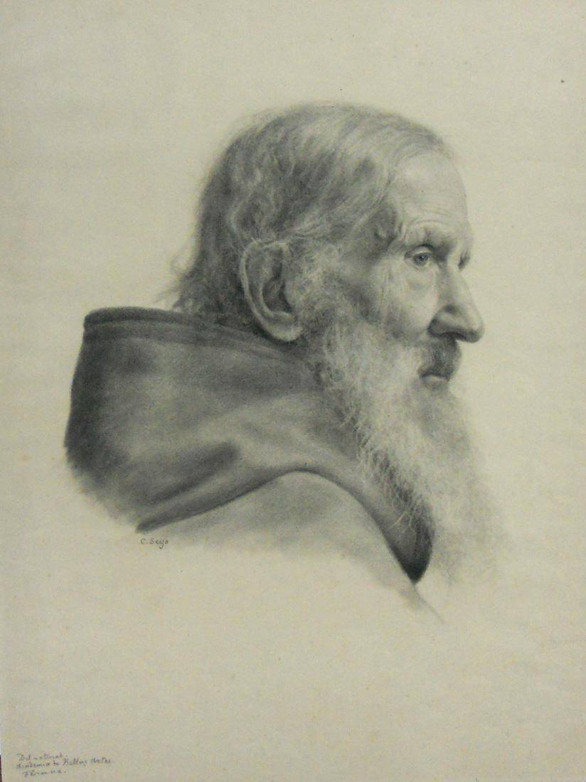 Cabeza de anciano. Carlos Seijo (1862-1956). Dibujo a lápiz.  51 x 39 cm. Nº inv. 2929.