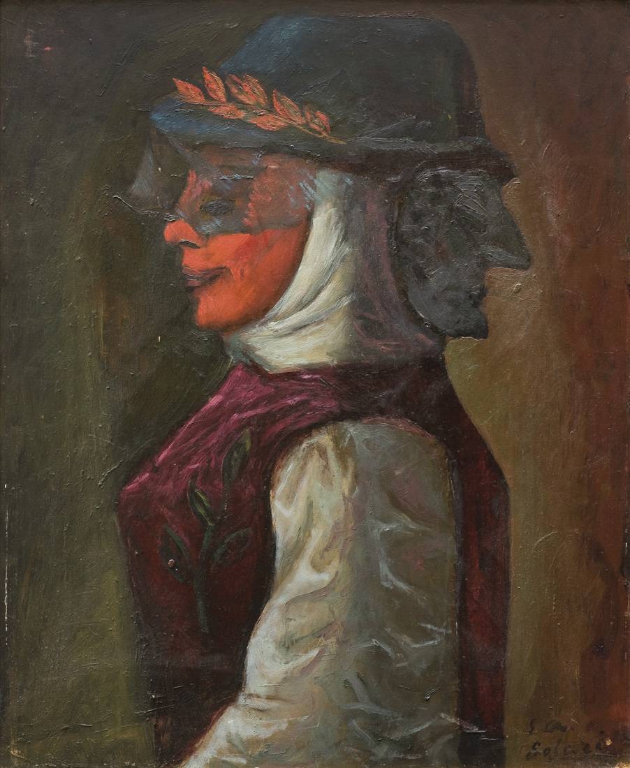 Extraña máscara. Luis A. Solari (1918-1993). Óleo sobre hardboard.  60 x 50 cm. Nº inv. 2930.