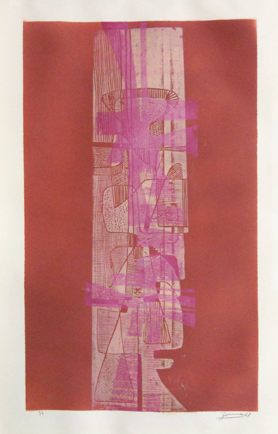 XXXVIII, 1967. Francisco Gómez Arballo (1938). Xilografía.  52 x 30 cm. Nº inv. 3031.