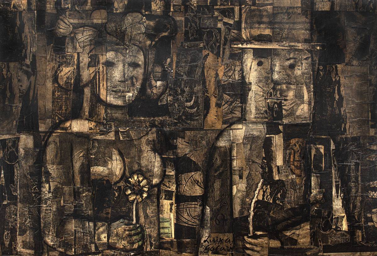 Máscaras de la espina y la flor, c.1968. Luis A. Solari (1918-1993). Tinta y collage.  110 x 160 cm. Nº inv. 3046.