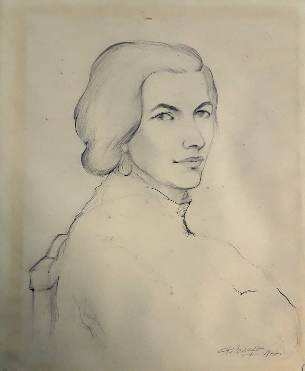 Sra. María Estrella Pereyra, 1962. Orosmán Américo Alonso (1927-1968). Lápiz.  48,5 x 36 cm. Nº inv. 3604.