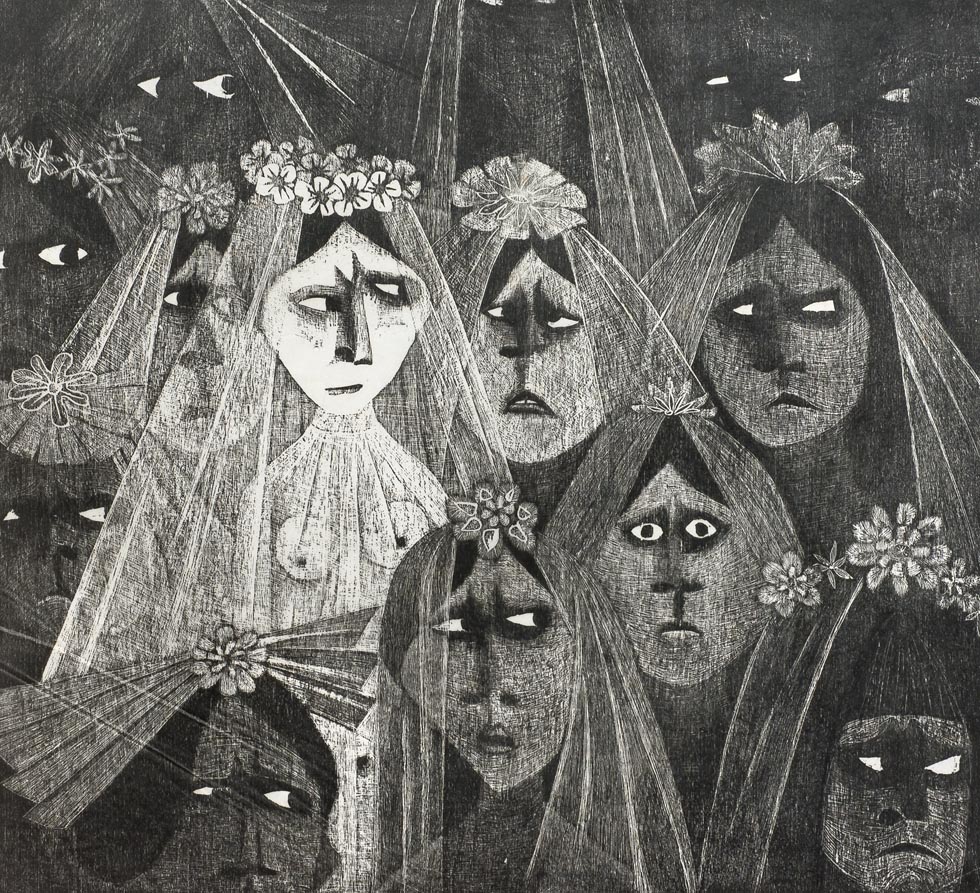 Novias revolucionarias I, 1968. Leonilda González (1923-2017). Xilografía.  61 x 71 cm. Nº inv. 3614.