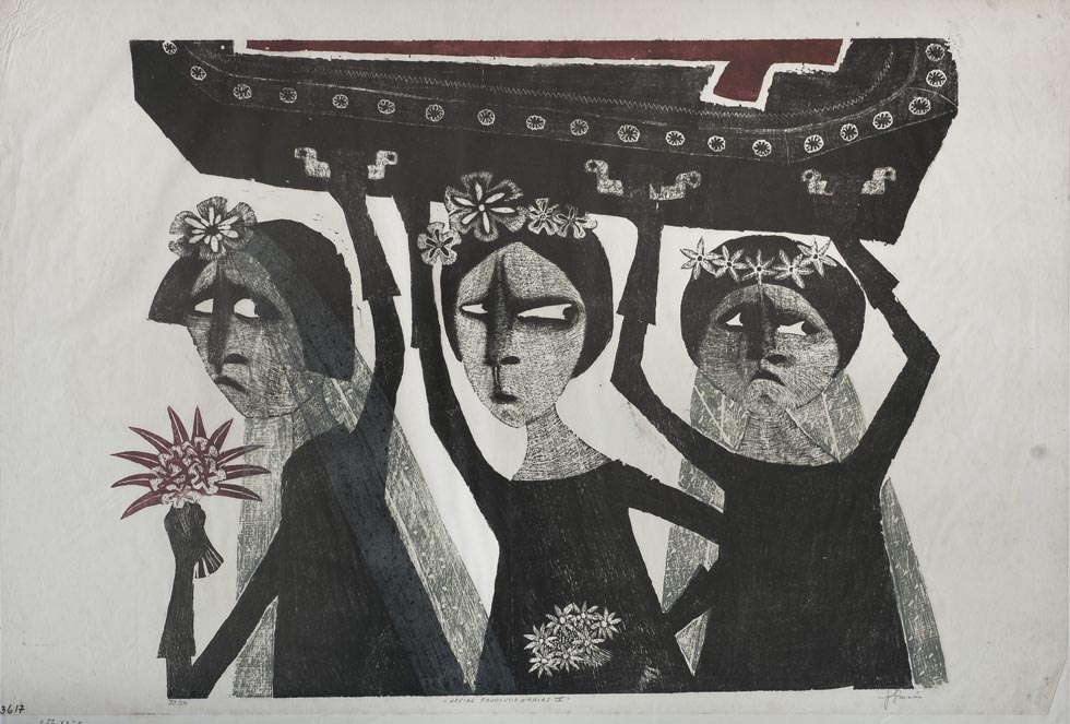 Novias revolucionarias IV, 1968. Leonilda González (1923-2017). Xilografía sobre papel.  61,5 x 92 cm. Nº inv. 3617.