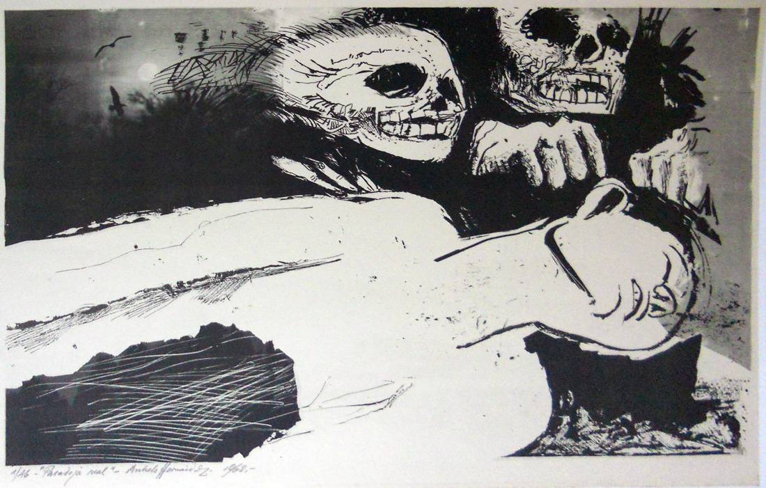 Paradoja real, 1968. Anhelo Hernández (1922-2010). Litografía.  40 x 59 cm. Nº inv. 3630.