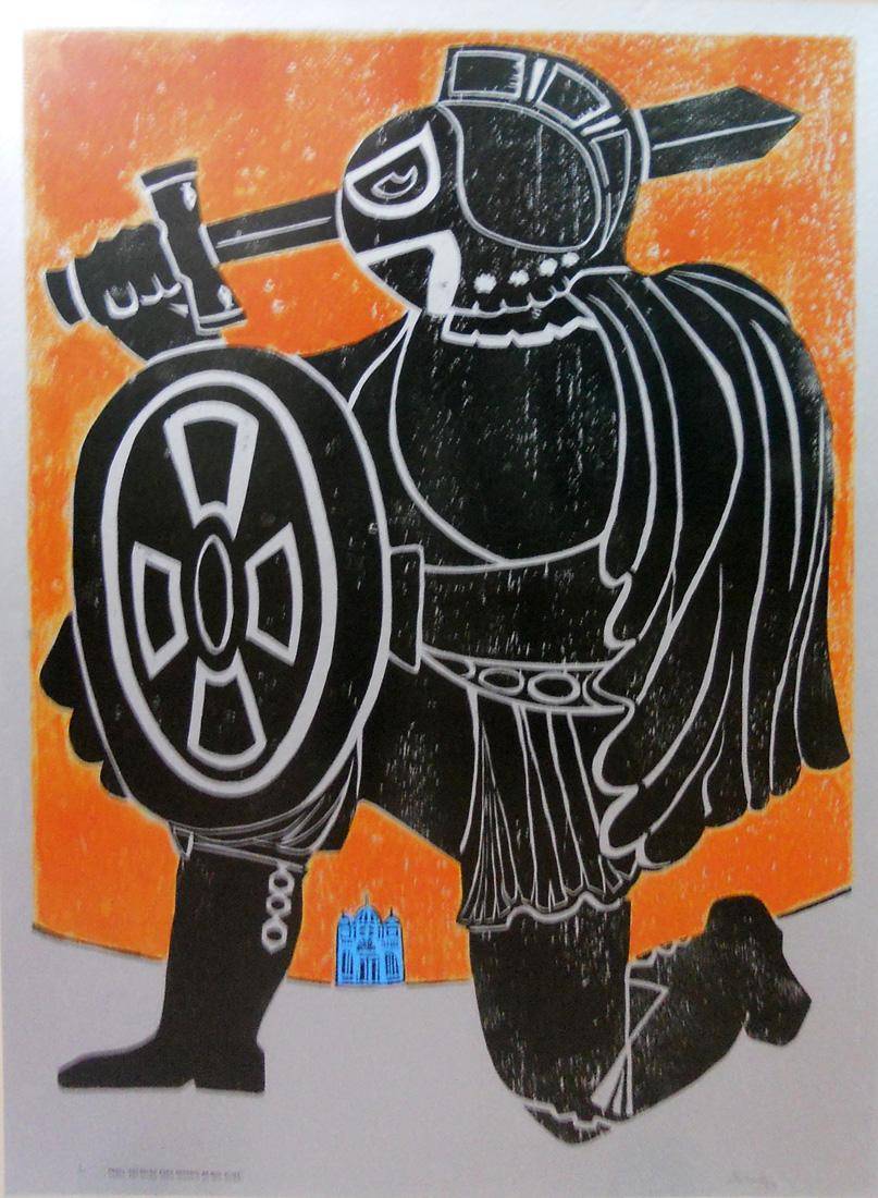 Angel guerrero para guardia de mis hijos, 1973. Heber Rolandi Scelza (1936). Xilografía.  108 x 70 cm. Nº inv. 3679.