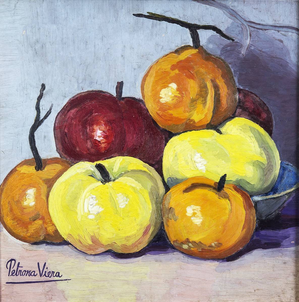 Frutas,  . Petrona Viera (1895-1960). Óleo sobre cartón.  27 x 27 cm. Nº inv. 3785.