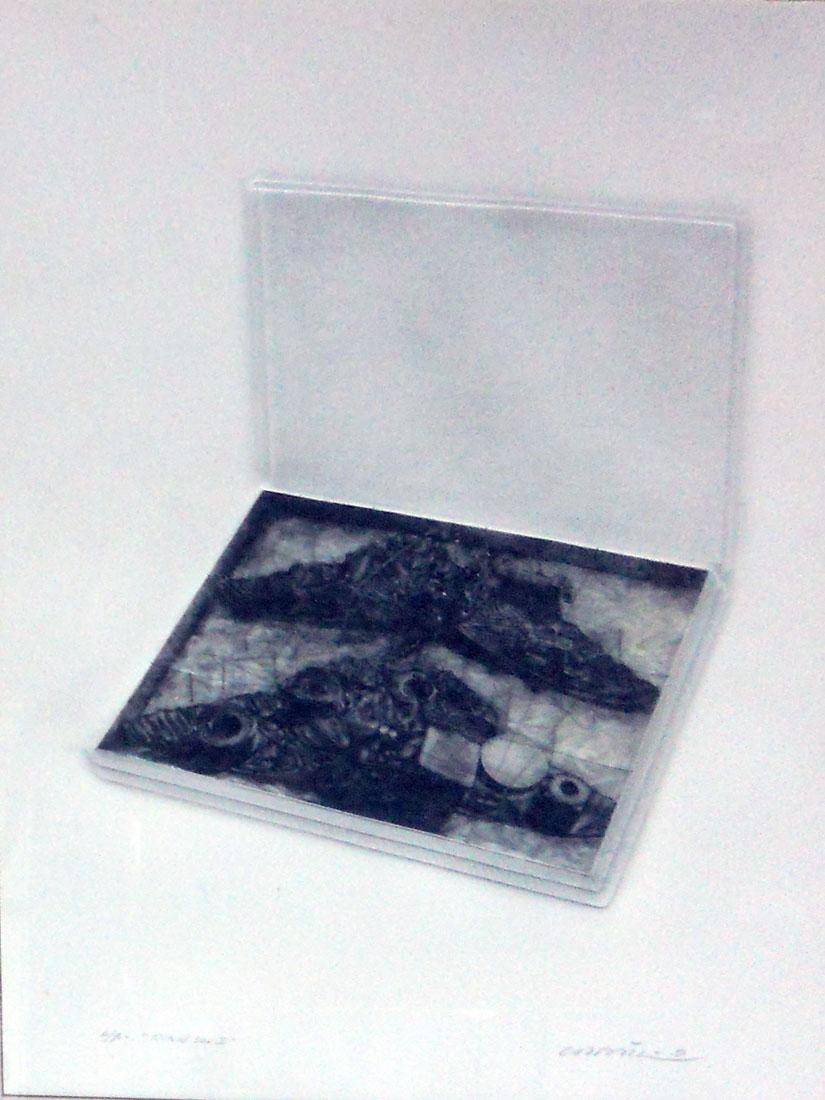 Caja ritual II, 1981. Rimer Cardillo (1944). Manera negra-chine colé.  69 x 49 cm. Nº inv. 3897.
