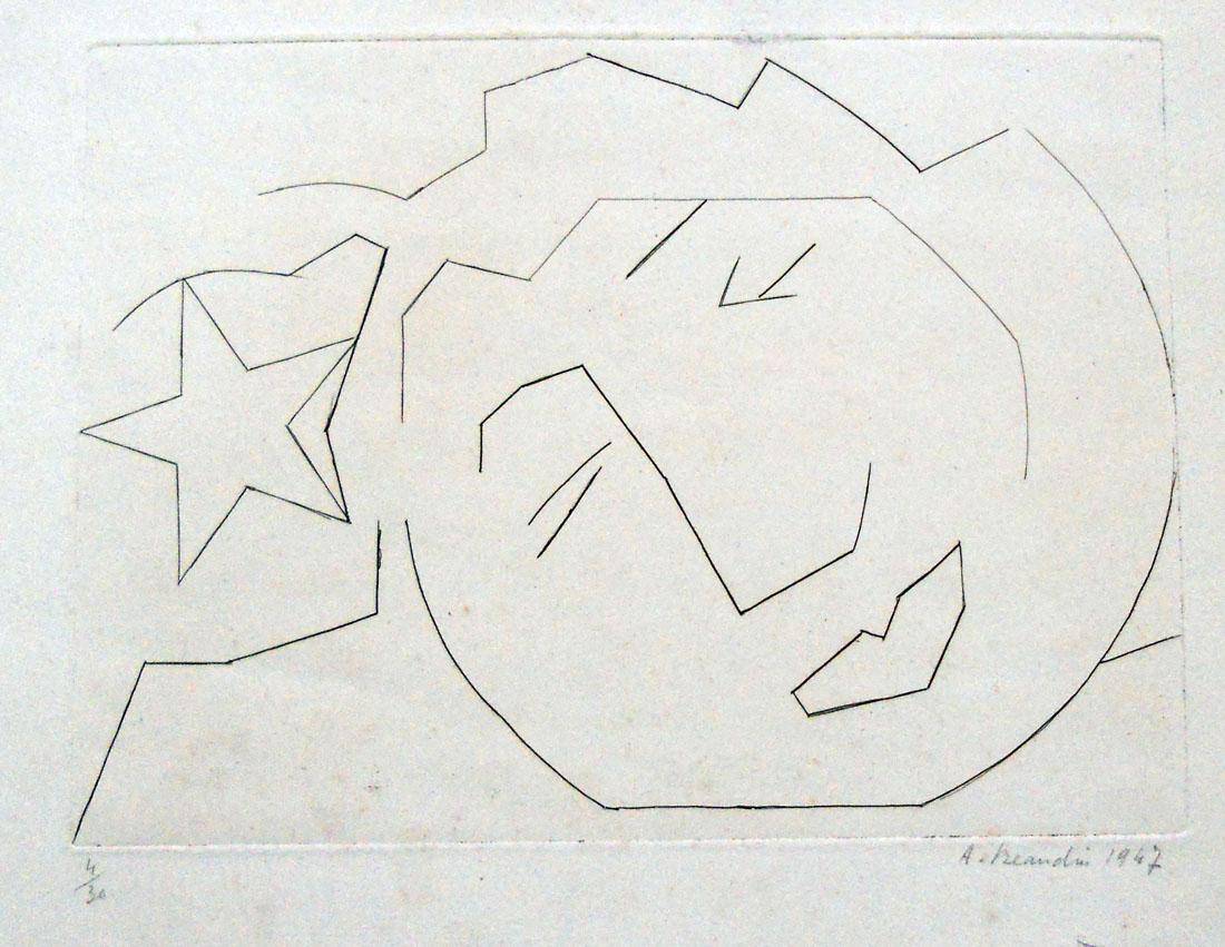 Cara y estrella, 1947. André Beaudin (1895-1979). Grabado.  25 x 31,5 cm. Nº inv. 4002.